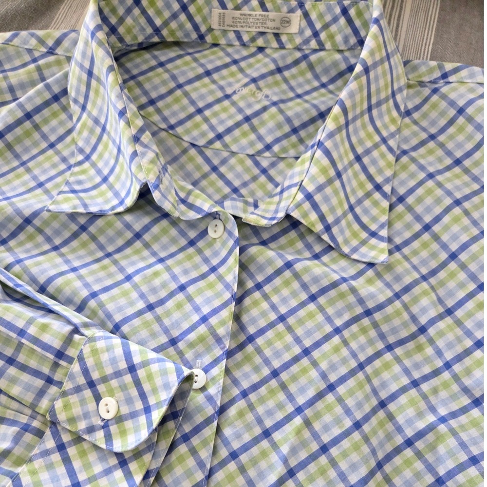 VTG Foxcroft Blue Greenโ Plaid Wrinkle Free Long Sleeve Button Shirt Blouse 22W